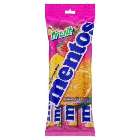 Kit Confeito Frutas Mentos Pacote 112,5g 3 Unidades