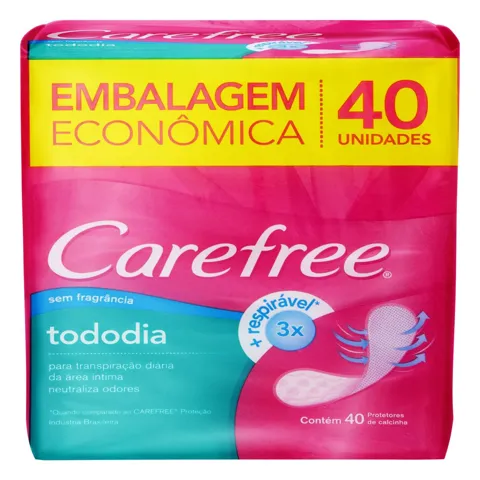 Protetor Diário sem Abas Carefree TodoDia Pacote 40 Unidades Embalagem Econômica