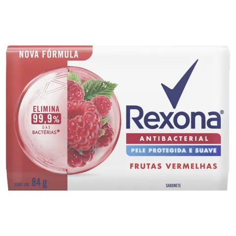 Sabonete Barra Antibacterial Frutas Vermelhas Rexona Envoltório 84g