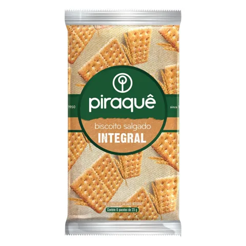 Pack Biscoito Integral Piraquê Pacote 138g 6 Unidades