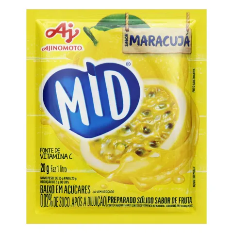 Refresco em Pó Maracujá Mid Pacote 20g