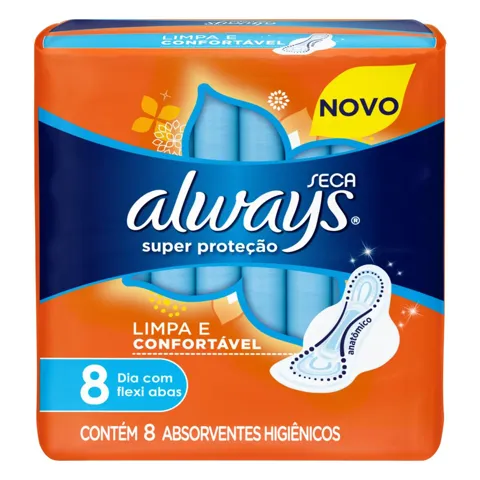 Absorvente com Abas Seca Super Proteção Always Pacote 8 Unidades