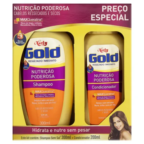 Kit Shampoo 300ml + Condicionador 200ml Niely Gold Nutrição Poderosa