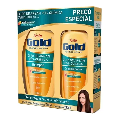 Kit NIELY GOLD Shampoo e Condicionador Pós-Químida 2 Unidades