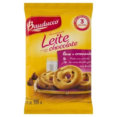 Biscoito Amanteigado Leite com Gotas de Chocolate Bauducco Pacote 335g