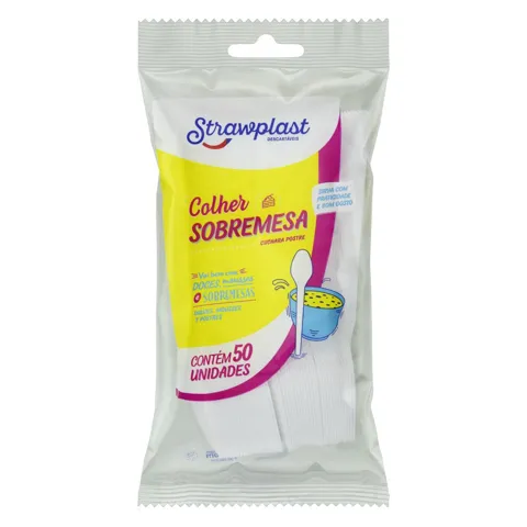 Colher Descartável Sobremesa Branca Strawplast Pacote 50 Unidades