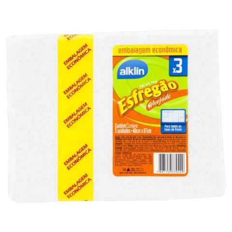 Esfregão Alvejado Alklin 40cm x 67cm 3 Unidades