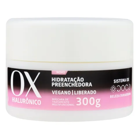 Máscara de Tratamento Multifuncional OX Cosméticos Hialurônico Hidratação Preenchedora Pote 300g