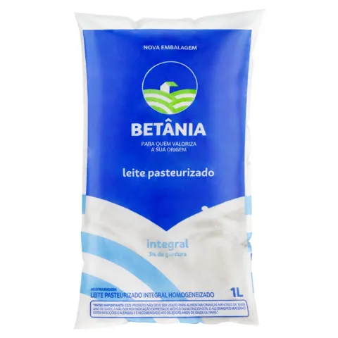 Leite Pasteurizado Homogeneizado Integral Betânia Pacote 1l