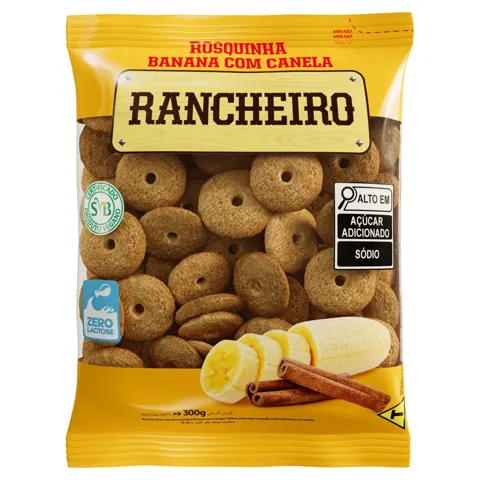 Biscoito Rosquinha Vegano Banana com Canela Rancheiro Pacote 300g