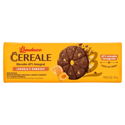 Biscoito Integral Laranja e Damasco Bauducco Cereale Pacote 147g