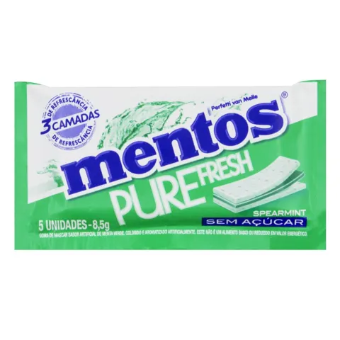 Goma de Mascar Menta Verde Zero Açúcar Mentos Pure Fresh Envelope 8,5g 5 Unidades
