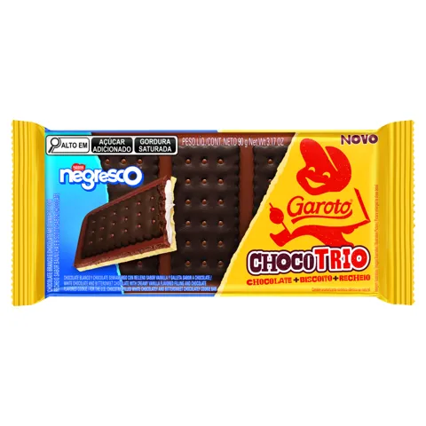 Chocolate Branco e Meio Amargo Recheio Negresco Garoto Chocotrio Pacote 90g