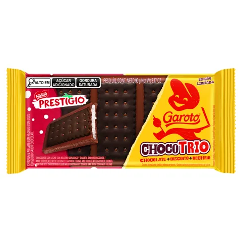 Chocolate ao Leite Recheio Prestígio Garoto Chocotrio Pacote 90g