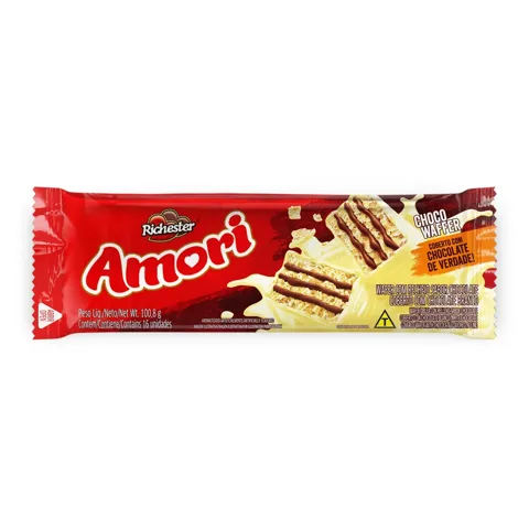 Wafer Recheio Chocolate Cobertura Chocolate Branco Richester Amori Pacote 100,8g