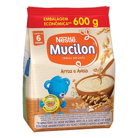 Cereal Infantil Arroz e Aveia Nestlé Mucilon Pacote 600g Embalagem Econômica