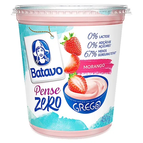 Iogurte Parcialmente Desnatado Grego Morango Zero Lactose Batavo Pense Zero Pote 450g