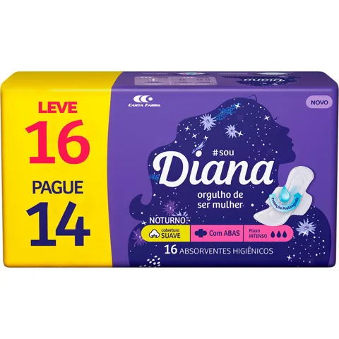 Absorvente Diana Norturno Suave Com Abas Leve 16 Pague 14 Unidades