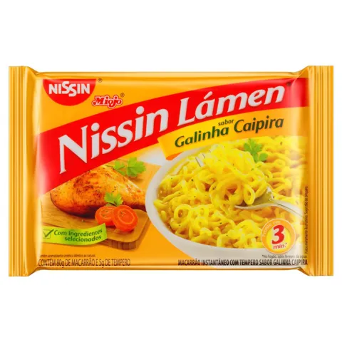 Macarrão Instantâneo Galinha Caipira Nissin Miojo Lámen Pacote 85g