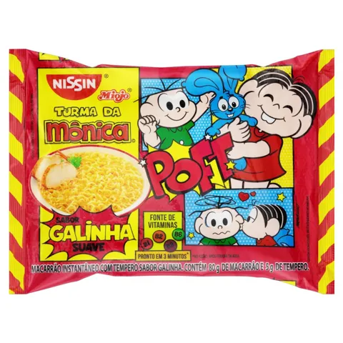 Macarrão Instantâneo Galinha Suave Nissin Miojo Turma da Mônica  Pacote 85g