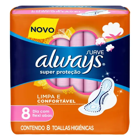 Absorvente com Abas Suave Super Proteção Always Pacote 8 Unidades
