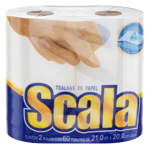 Toalha de Papel Folha Simples Scala 21cm x 20cm Pacote 2 Unidades