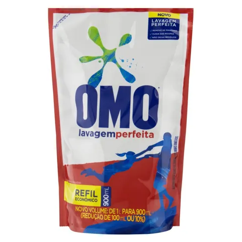 Lava-Roupas Líquido Omo Lavagem Perfeita Sachê 900ml Refil Econômico