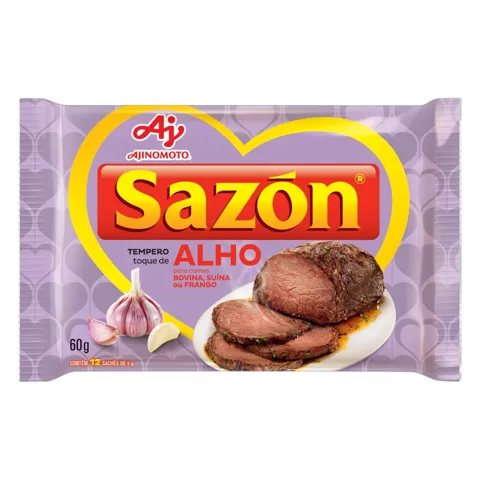 Tempero para Carnes Toque de Alho Sazón Pacote 60g 12 Unidades