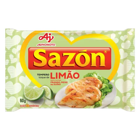 Tempero para Carnes Toque de Limão Sazón Pacote 60g 12 Unidades