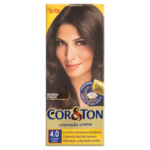 Kit Coloração Creme 4.0 Castanho Médio Niely Cor&Ton