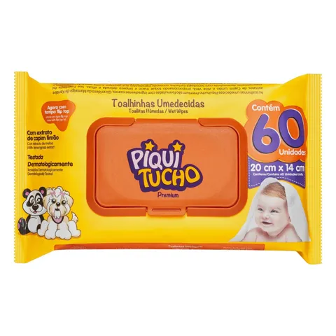 Toalha Umedecida Piquitucho Premium 20cm x 14cm Pacote 60 Unidades