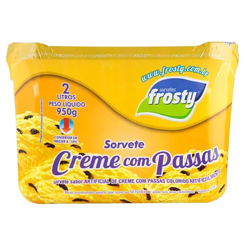 Sorvete Creme com Passas Sorvetes Frosty Pote 2l