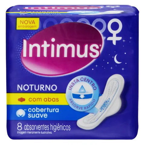 Absorvente com Abas Suave Noturno Intimus Pacote 8 Unidades