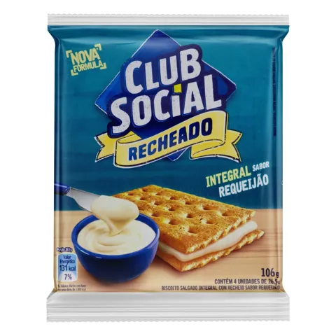 Pack Biscoito Integral Recheio Requeijão Club Social Pacote 106g 4 Unidades