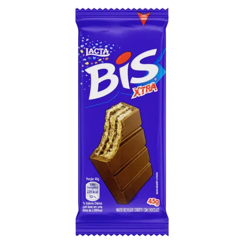 Wafer Recheio e Cobertura Chocolate Lacta Bis Xtra Pacote 45g