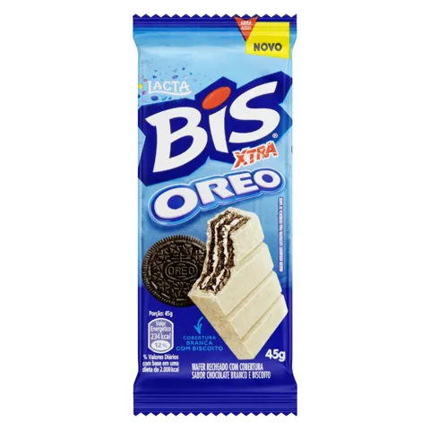 Wafer Oreo Cobertura Chocolate Branco e Biscoito Lacta Bis Xtra Pacote 45g