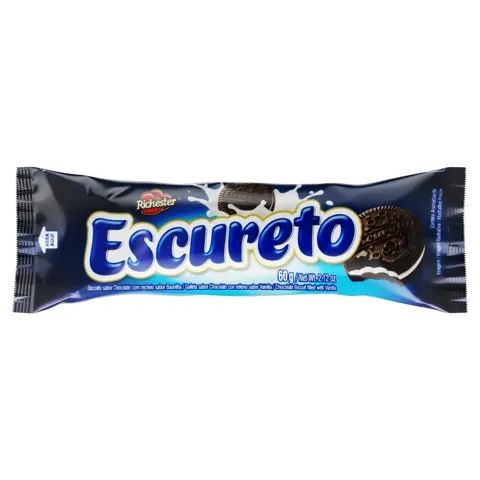 Biscoito Chocolate Recheio Baunilha Richester Escureto Pacote 60g