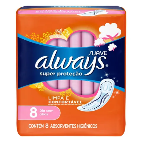 Absorvente sem Abas Suave Super Proteção Always Pacote 8 Unidades