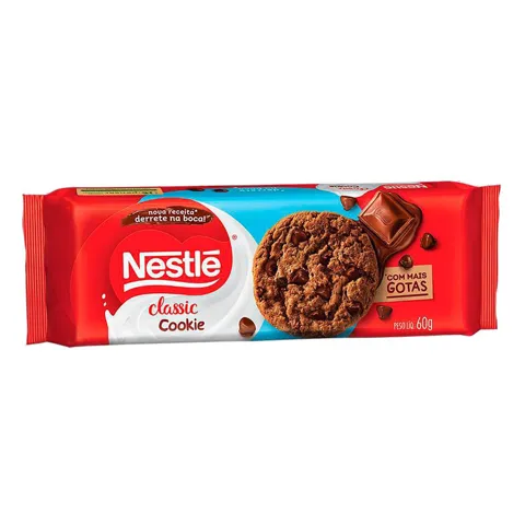 Biscoito Cookie Chocolate com Gotas de Chocolate ao Leite Nestlé Classic Pacote 60g