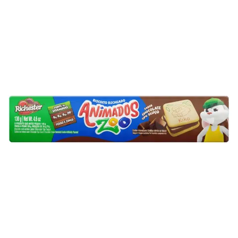 Biscoito Recheio Chocolate Suíço Richester Animados Zoo Pacote 130g