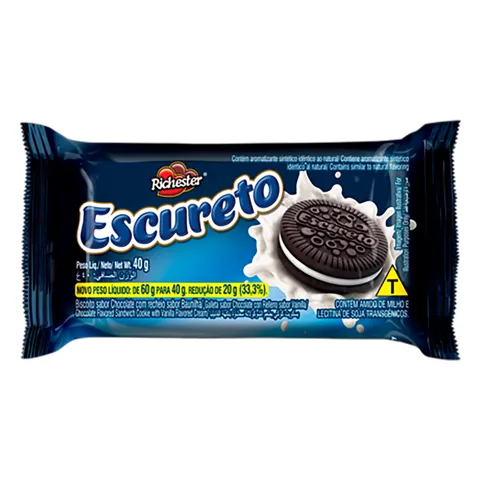 Biscoito Chocolate Recheio Baunilha Richester Escureto 40G