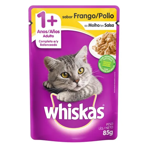 Alimento para Gatos Adultos 1+ Frango ao Molho Whiskas Sachê 85g