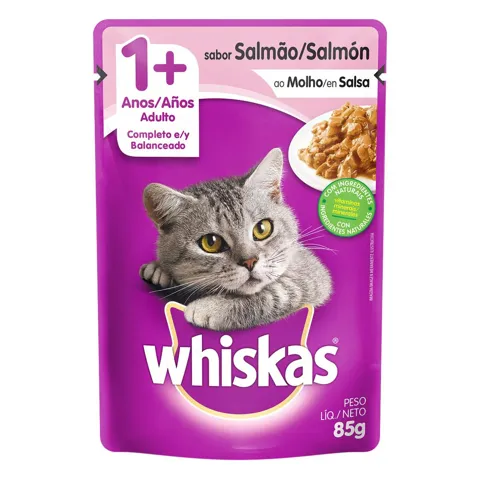 Alimento para Gatos Adultos 1+ Salmão ao Molho Whiskas Sachê 85g