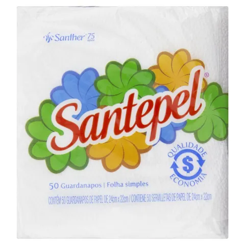 Guardanapo de Papel Folha Simples Santepel 24cm x 22cm Pacote 50 Unidades