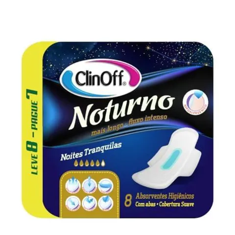 Absorvente CLINOFF Noturno Com Abas Suave Leve 8 Pague 7 unidades