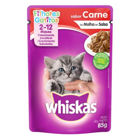Alimento para Gatos Filhotes 2 a 12 Meses Carne ao Molho Whiskas Sachê 85g
