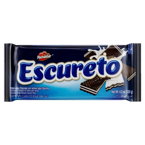 Biscoito Wafer Chocolate Recheio Baunilha Richester Escureto Pacote 120g