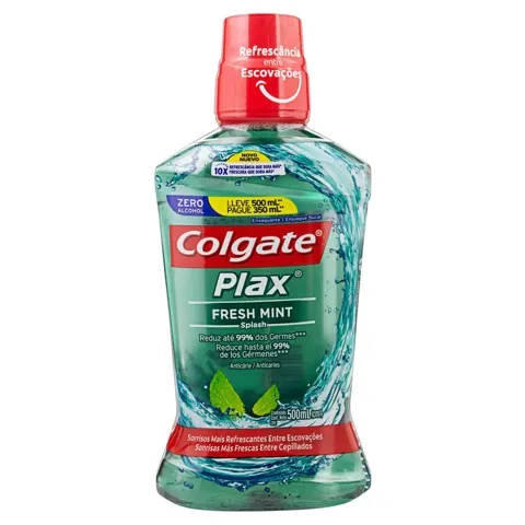 Enxaguante Bucal Zero Álcool Fresh Mint Colgate Plax Frasco Leve 500ml Pague 350ml