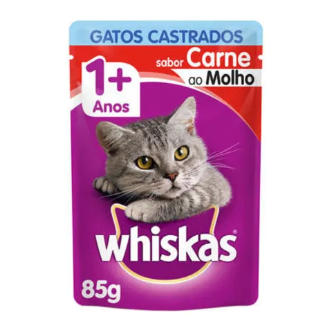 Sachê para Gatos castrados de Carne  Whiskas  1+Adulto 85G