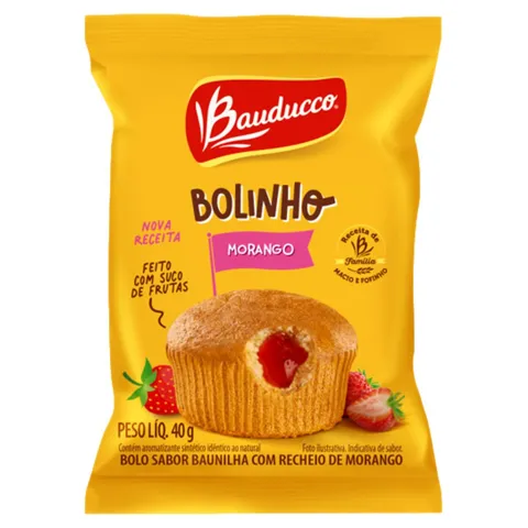 Bolinho Baunilha Recheio Morango Bauducco Pacote 40g